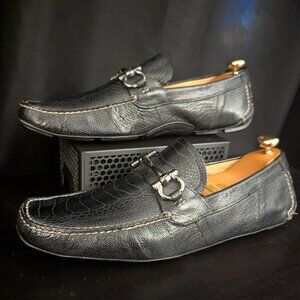 SALVATORE FERRAGAMO Ostrich Leather Parigi Slip On Loafers - US Size 11 D